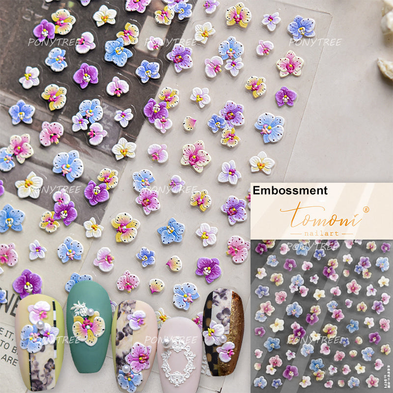 Colourful Frangipani, Bright Lily Flowers Nail Art Stickers, Gradual Petal Vivid Dew Delicate Romantic Manicure Decals