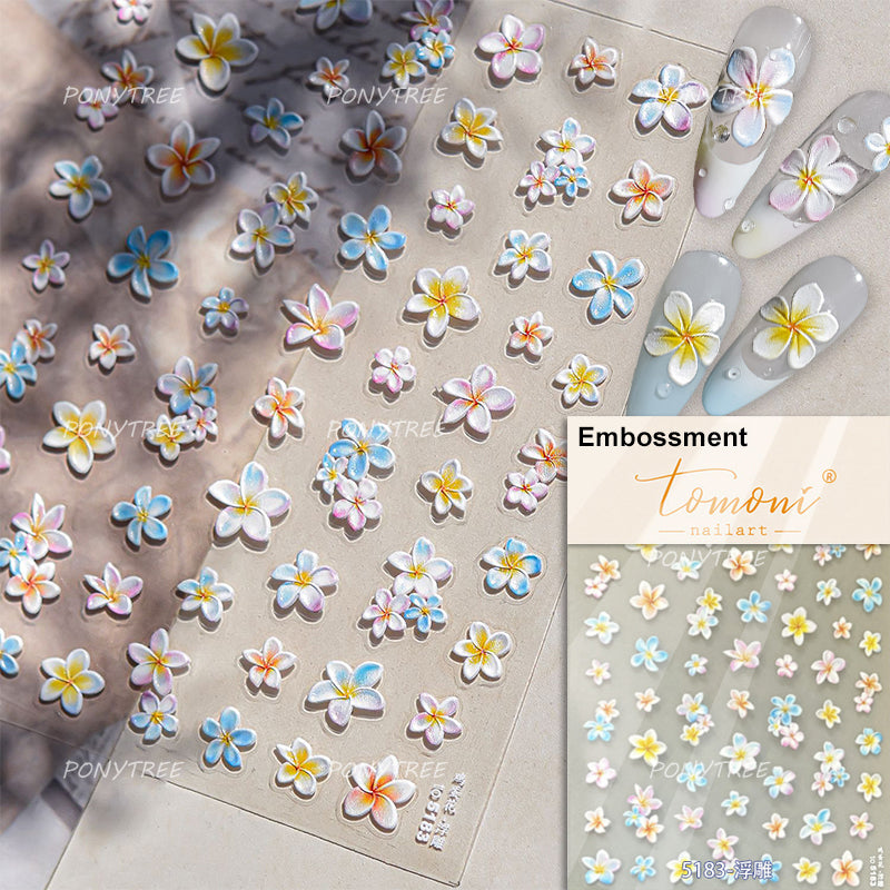 Colourful Frangipani, Bright Lily Flowers Nail Art Stickers, Gradual Petal Vivid Dew Delicate Romantic Manicure Decals