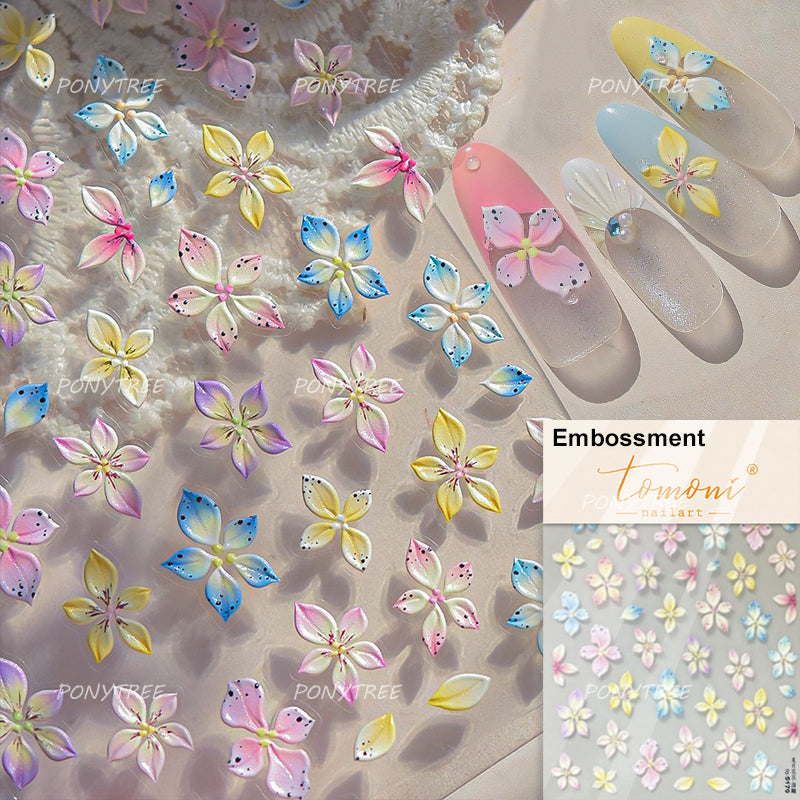 Colourful Frangipani, Bright Lily Flowers Nail Art Stickers, Gradual Petal Vivid Dew Delicate Romantic Manicure Decals