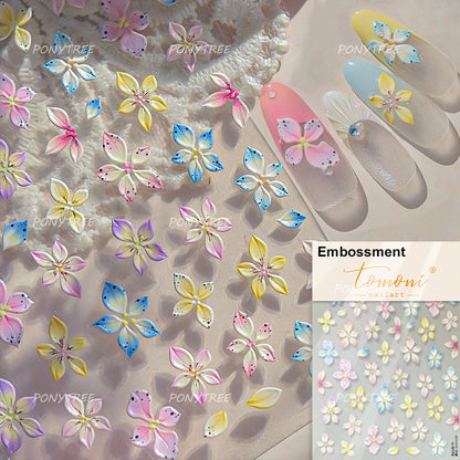 Colourful Frangipani, Bright Lily Flowers Nail Art Stickers, Gradual Petal Vivid Dew Delicate Romantic Manicure Decals