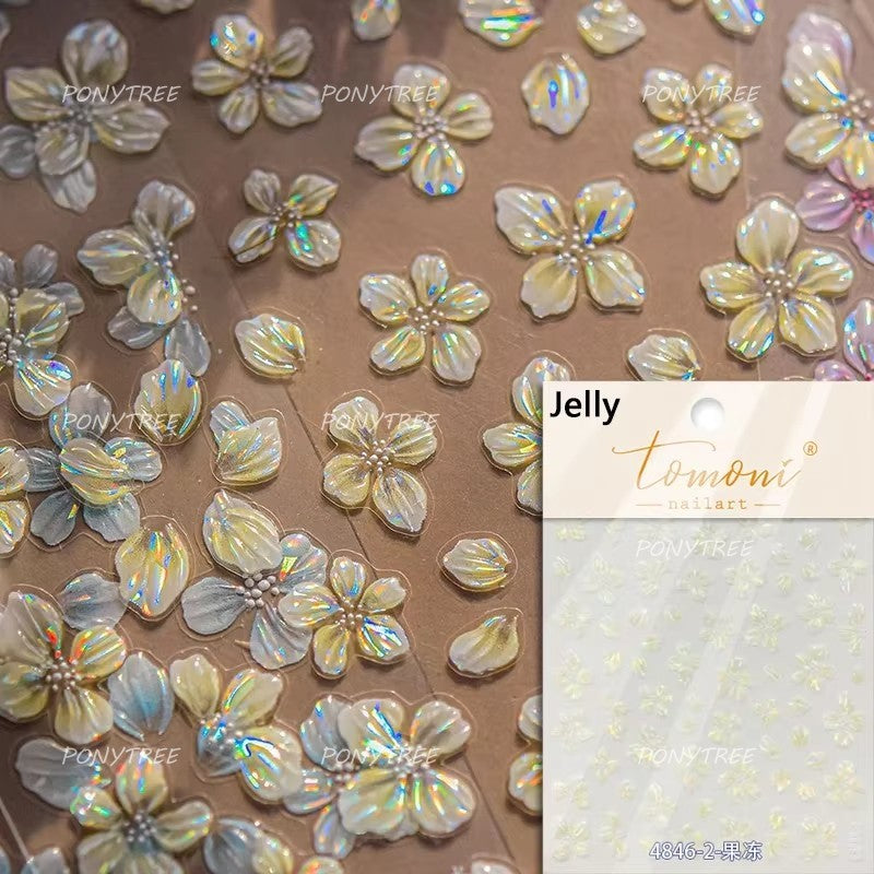 Colourful Frangipani, Bright Lily Flowers Nail Art Stickers, Gradual Petal Vivid Dew Delicate Romantic Manicure Decals
