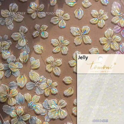 Colourful Frangipani, Bright Lily Flowers Nail Art Stickers, Gradual Petal Vivid Dew Delicate Romantic Manicure Decals