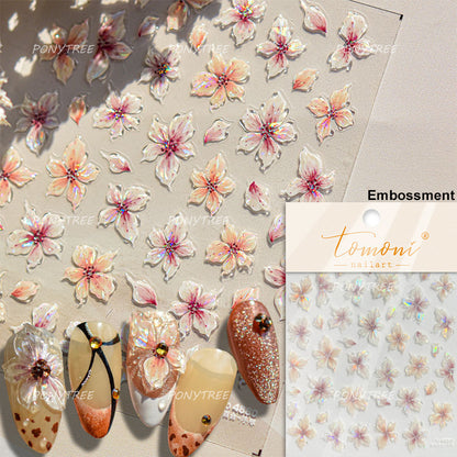 Colourful Frangipani, Bright Lily Flowers Nail Art Stickers, Gradual Petal Vivid Dew Delicate Romantic Manicure Decals