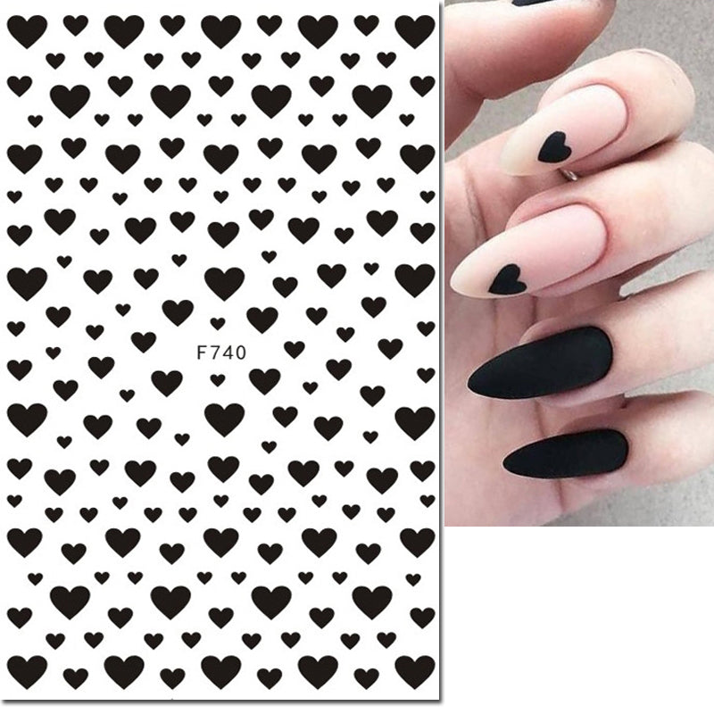 3D Nail Art Stickers Red Black White Heart Nail Decals for Manicure