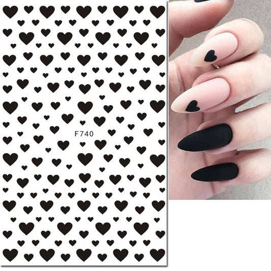 3D Nail Art Stickers Red Black White Heart Nail Decals for Manicure