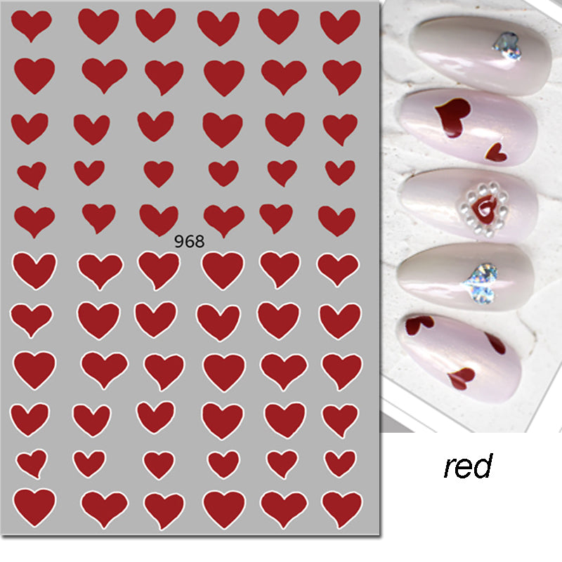 3D Nail Art Stickers Red Black White Heart Nail Decals for Manicure