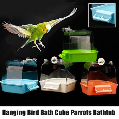 Transparent Bird Bath Box for Cage, Hanging Parrot Bathtub for Budgies, Canaries, Cockatiels, and Lovebirds, Easy Clean
