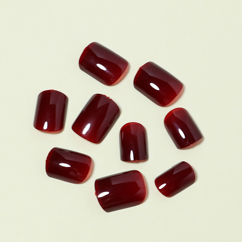 Wine Red Press On Nails 24pcs Short Square Full Cover Reusable False Nails
