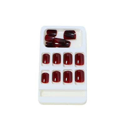 Wine Red Press On Nails 24pcs Short Square Full Cover Reusable False Nails