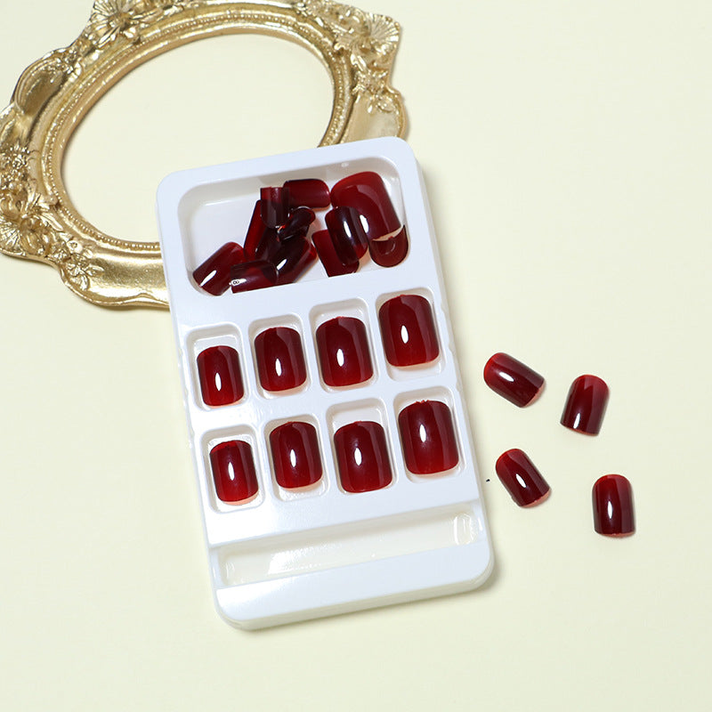 Wine Red Press On Nails 24pcs Short Square Full Cover Reusable False Nails
