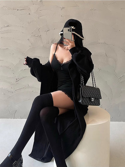 Y2K Retro Lace Patchwork Spaghetti Strap Black Bodycon Dress with Bow, Mini Club Party Sexy Dresses for Women