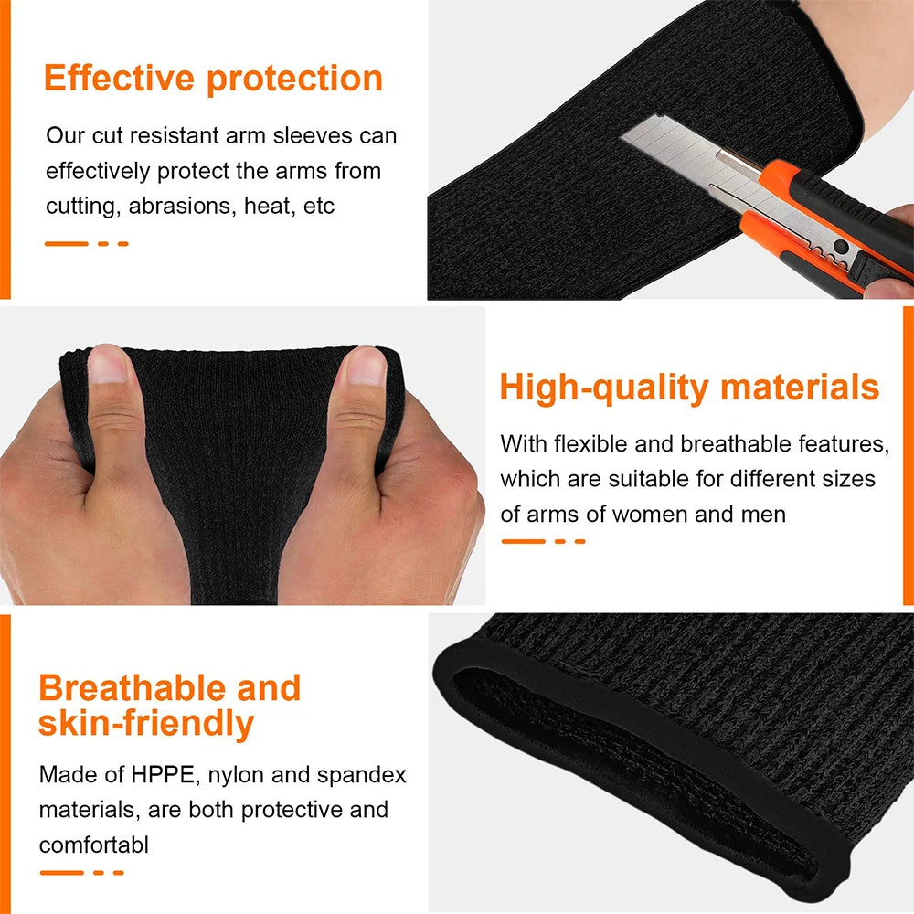 1 Pair Level 5 Cut Burn Resistant Sleeves, Thin Skin Bruising Working Arm Guards, Forearm Arm Protection