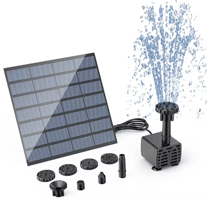 2.5W Solar Fountain Pump with Nozzles and Water Pipe for Bird Bath Pond and Garden Decor