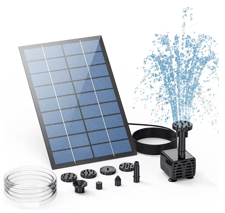 2.5W Solar Fountain Pump with Nozzles and Water Pipe for Bird Bath Pond and Garden Decor