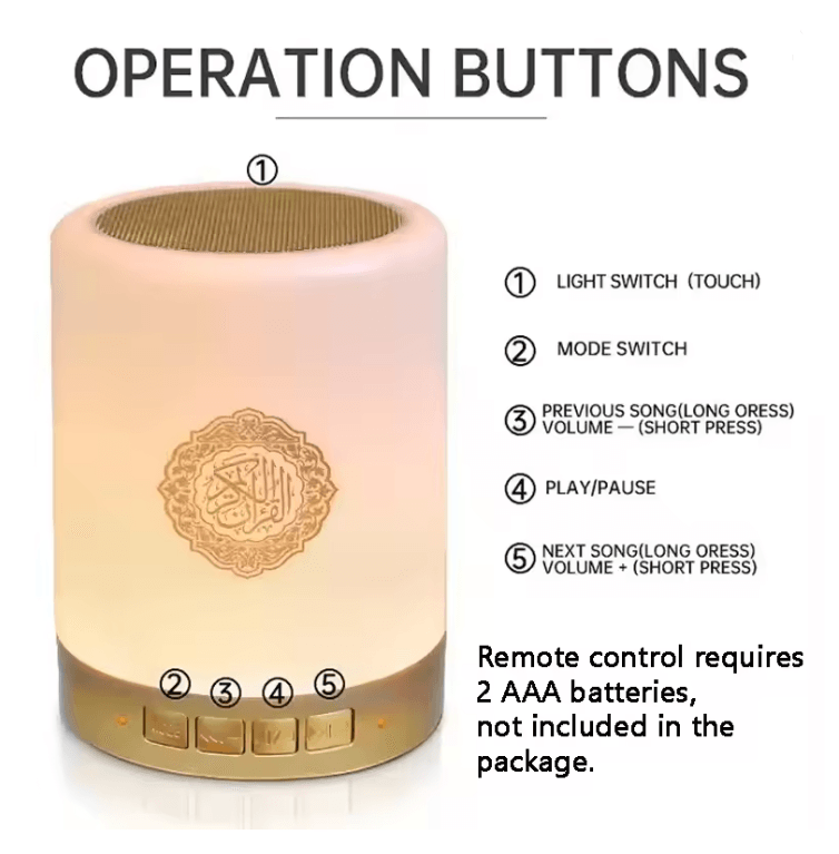 Portable Quran Bluetooth Speaker & Azan Night Light Lamp for Muslim Homes
