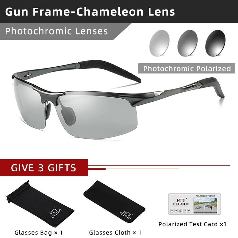 Photochromic Polarized Sunglasses for Men Aluminum Anti-Glare Driving Glasses