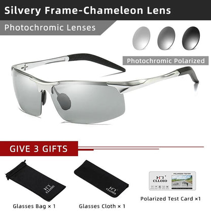 Photochromic Polarized Sunglasses for Men Aluminum Anti-Glare Driving Glasses