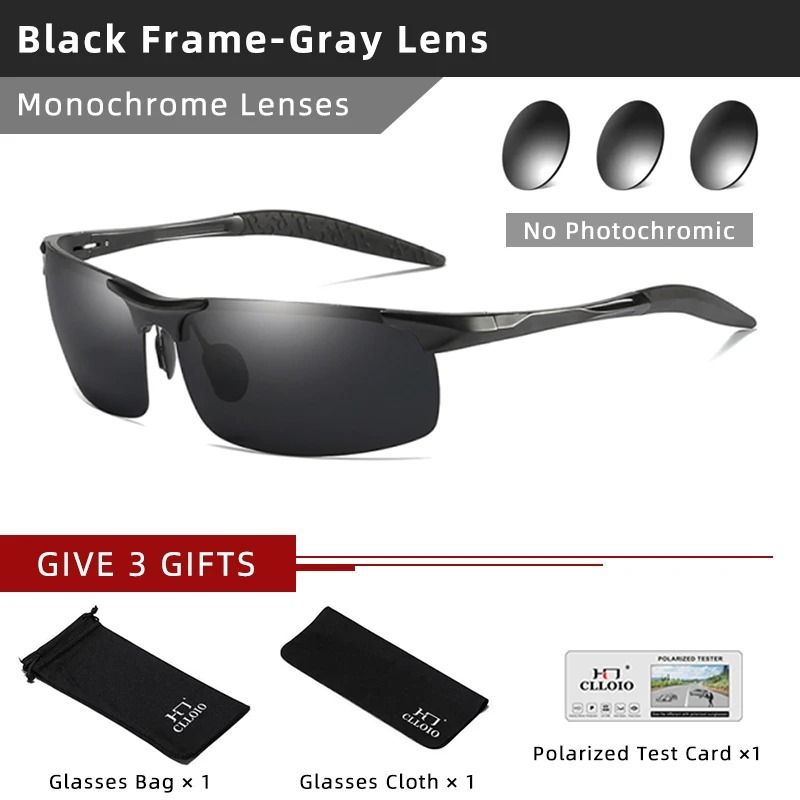 Photochromic Polarized Sunglasses for Men Aluminum Anti-Glare Driving Glasses