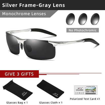 Photochromic Polarized Sunglasses for Men Aluminum Anti-Glare Driving Glasses