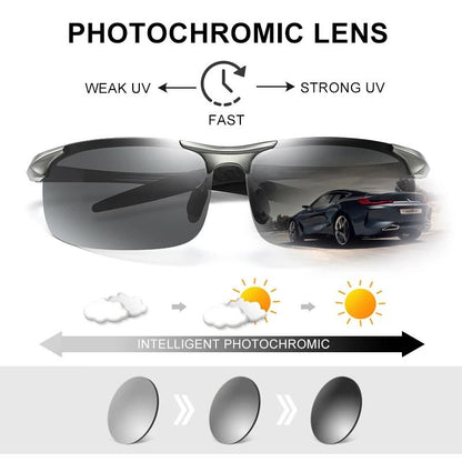 Photochromic Polarized Sunglasses for Men Aluminum Anti-Glare Driving Glasses