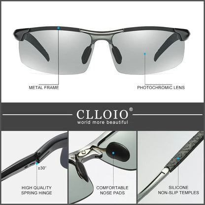 Photochromic Polarized Sunglasses for Men Aluminum Anti-Glare Driving Glasses