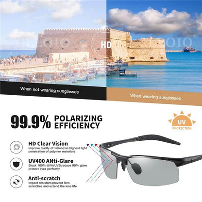 Photochromic Polarized Sunglasses for Men Aluminum Anti-Glare Driving Glasses