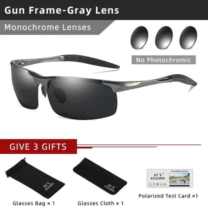 Photochromic Polarized Sunglasses for Men Aluminum Anti-Glare Driving Glasses