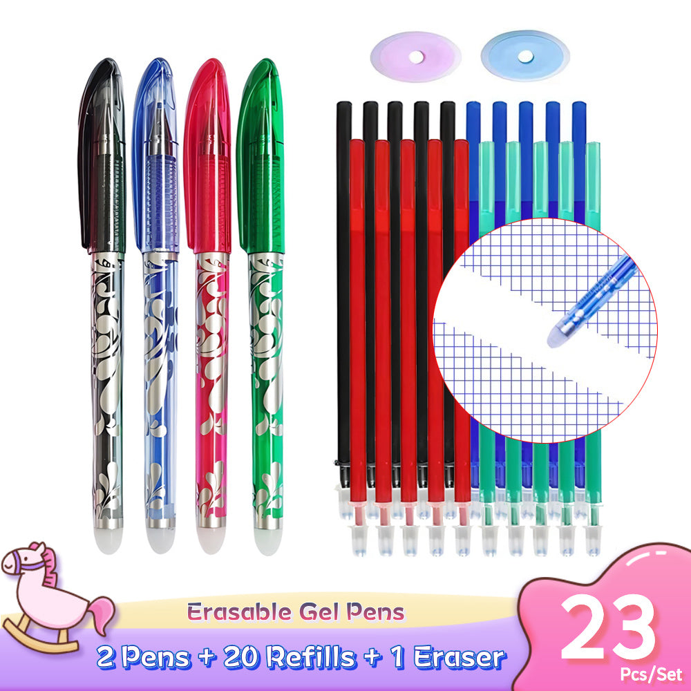 Erasable Gel Pens with Refills & Eraser, Magic Ink in Black Blue Red Green Smooth Writing Stationery for School Office