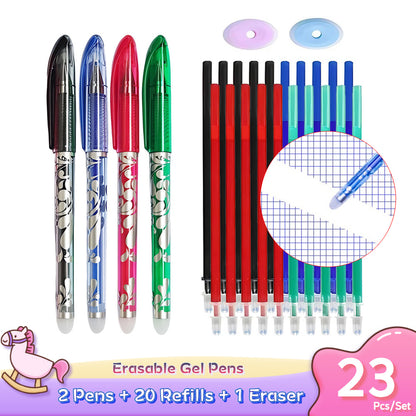 Erasable Gel Pens with Refills & Eraser, Magic Ink in Black Blue Red Green Smooth Writing Stationery for School Office