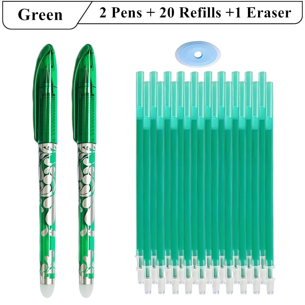 Erasable Gel Pens with Refills & Eraser, Magic Ink in Black Blue Red Green Smooth Writing Stationery for School Office