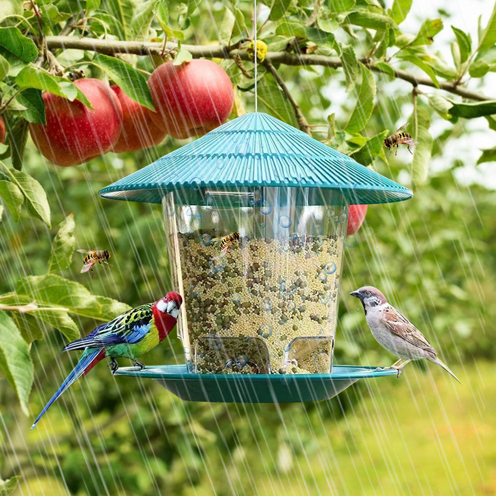 Outdoor Bird Feeder Hanging with Automatic Foot Feeding Large 2.6L Capacity, Squirrel Resistant Garden Decor