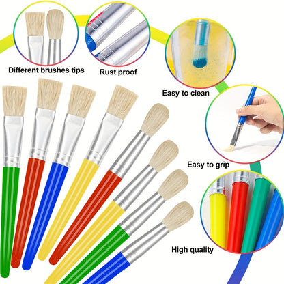 8 Pcs Big Washable Paint Brushes for Kids, Chubby Toddler Brushes, Easy to Clean, Grip Round and Flat Preschool