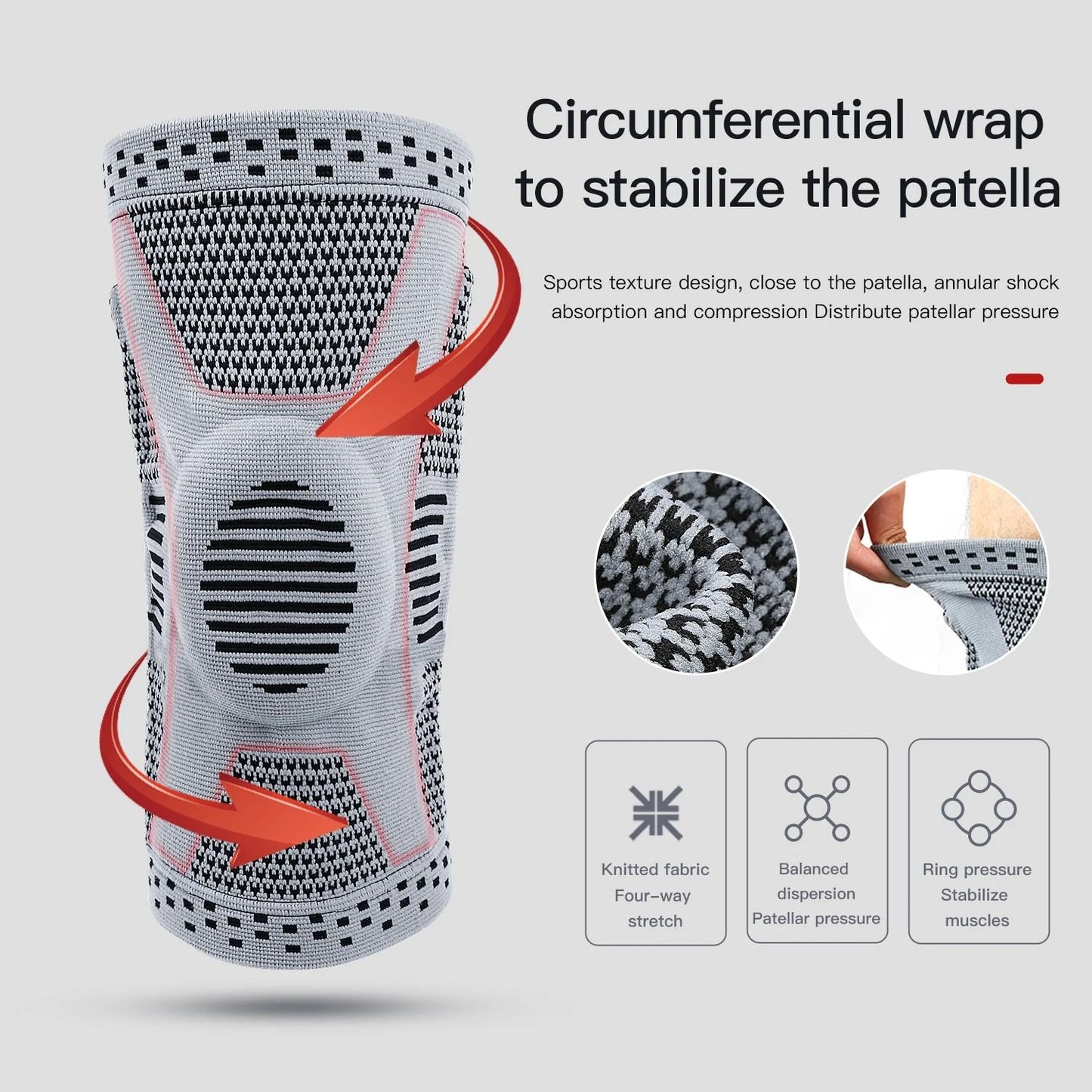 Knee Support Brace with Silicone Pads Patella Protector for Running Basketball and Sports
