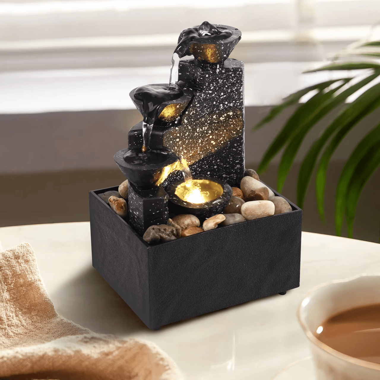 Tabletop Waterfall Fountain with LED Lights for Home and Office Relaxation