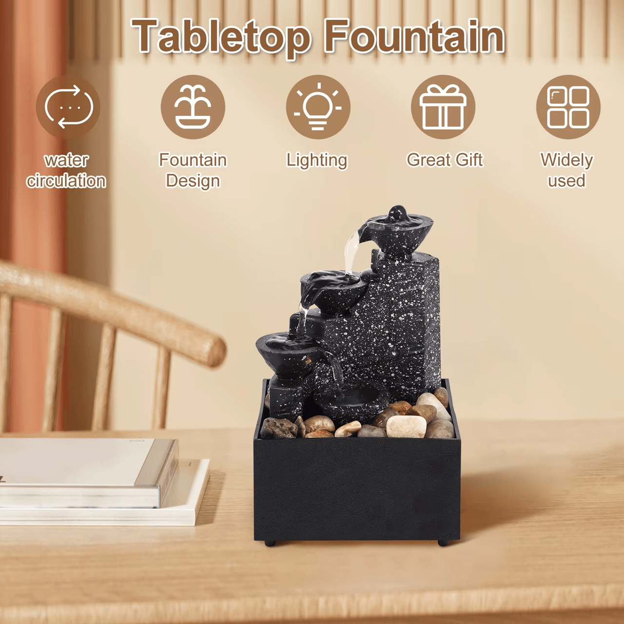 Tabletop Waterfall Fountain with LED Lights for Home and Office Relaxation