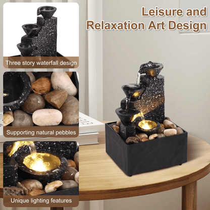 Tabletop Waterfall Fountain with LED Lights for Home and Office Relaxation