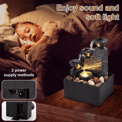 Tabletop Waterfall Fountain with LED Lights for Home and Office Relaxation