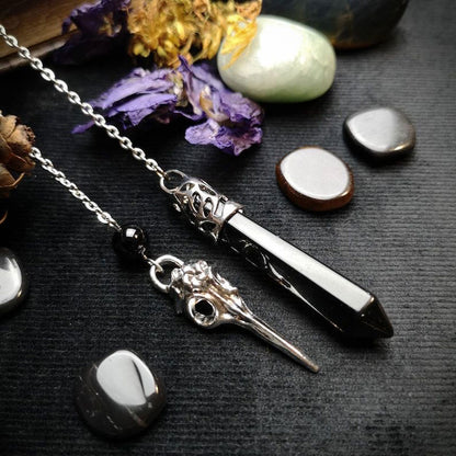 Healing Natural Stone Pendant, Black Crystals Pendulum for Divination Dowsing, Vintage Gothic Hand Chain Pendulos