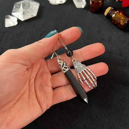 Healing Natural Stone Pendant, Black Crystals Pendulum for Divination Dowsing, Vintage Gothic Hand Chain Pendulos
