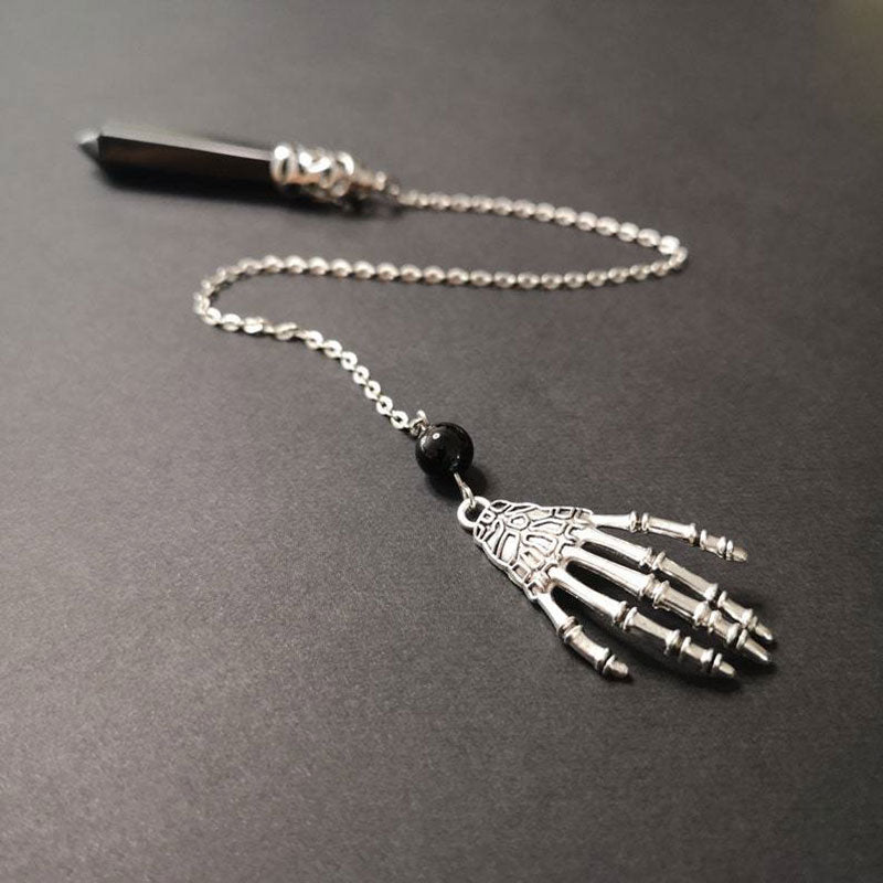 Healing Natural Stone Pendant, Black Crystals Pendulum for Divination Dowsing, Vintage Gothic Hand Chain Pendulos