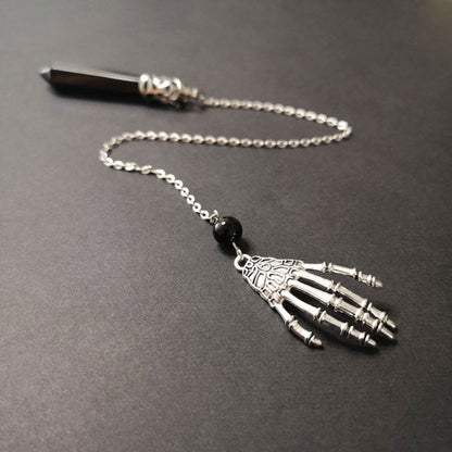 Healing Natural Stone Pendant, Black Crystals Pendulum for Divination Dowsing, Vintage Gothic Hand Chain Pendulos