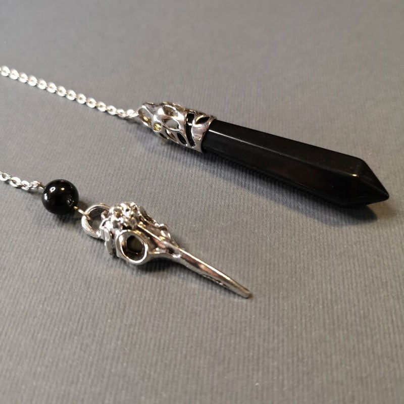 Healing Natural Stone Pendant, Black Crystals Pendulum for Divination Dowsing, Vintage Gothic Hand Chain Pendulos