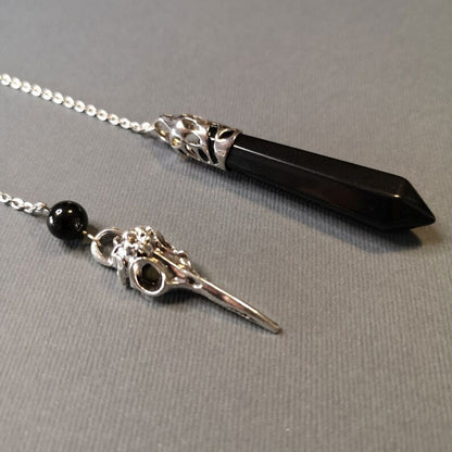 Healing Natural Stone Pendant, Black Crystals Pendulum for Divination Dowsing, Vintage Gothic Hand Chain Pendulos
