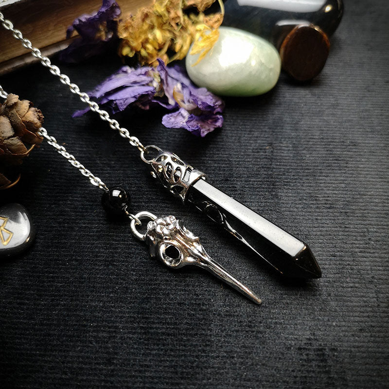 Healing Natural Stone Pendant, Black Crystals Pendulum for Divination Dowsing, Vintage Gothic Hand Chain Pendulos