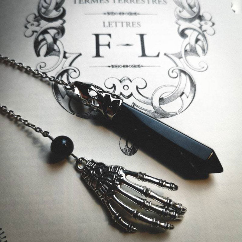 Healing Natural Stone Pendant, Black Crystals Pendulum for Divination Dowsing, Vintage Gothic Hand Chain Pendulos