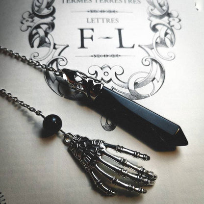 Healing Natural Stone Pendant, Black Crystals Pendulum for Divination Dowsing, Vintage Gothic Hand Chain Pendulos