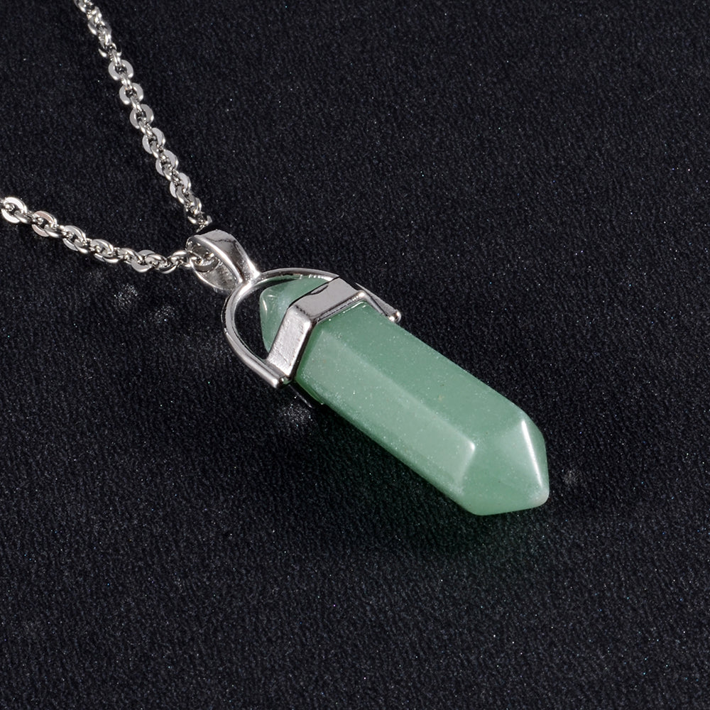 1PCS Natural Quartz, Obsidian Crystal Hexagonal Chakra Healing Pendulum, Stainless Steel Pendant Necklace for Divination
