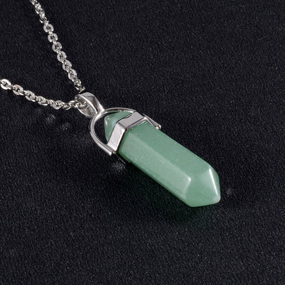 1PCS Natural Quartz, Obsidian Crystal Hexagonal Chakra Healing Pendulum, Stainless Steel Pendant Necklace for Divination