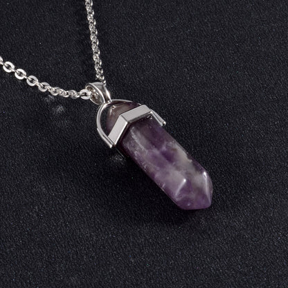 1PCS Natural Quartz, Obsidian Crystal Hexagonal Chakra Healing Pendulum, Stainless Steel Pendant Necklace for Divination