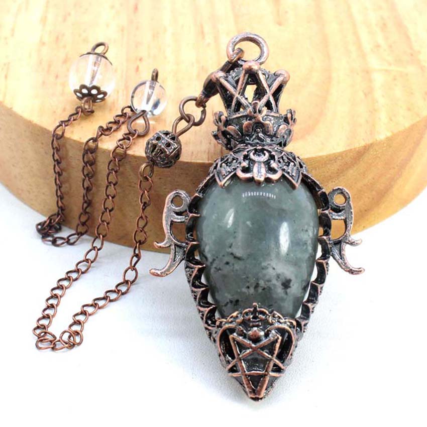 Water Drop Crystal Pendulum for Dowsing, Natural Amethyst, Rose Quartz, Onyx Antique Pendulums for Spiritual Divination